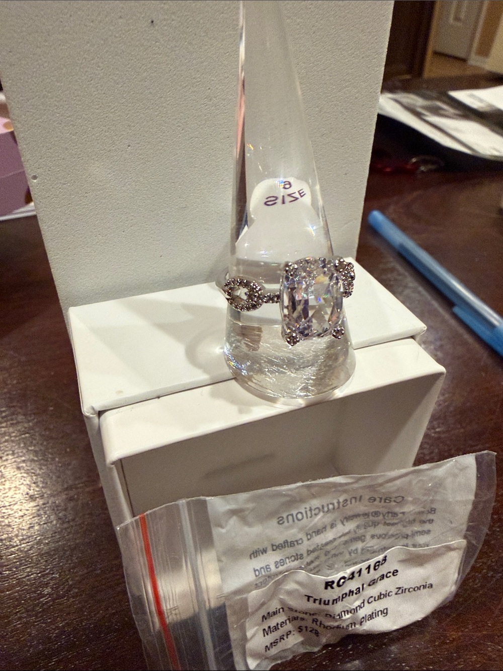 Triumphal Grace CZ Halo Ring in Rhodium - Picture 3 of 3